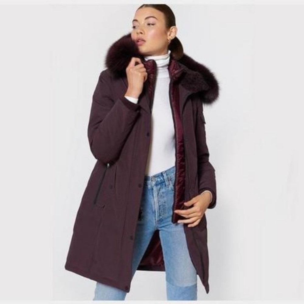 1 Madison Expedition Winter Jacket Faux Fur Hood, Burgundy